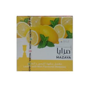 صورة معسل مزايا بنكهة الليمون والنعناع، بتغليف أنيق ومميز، متوفر عبر ألو شيشة الكويت